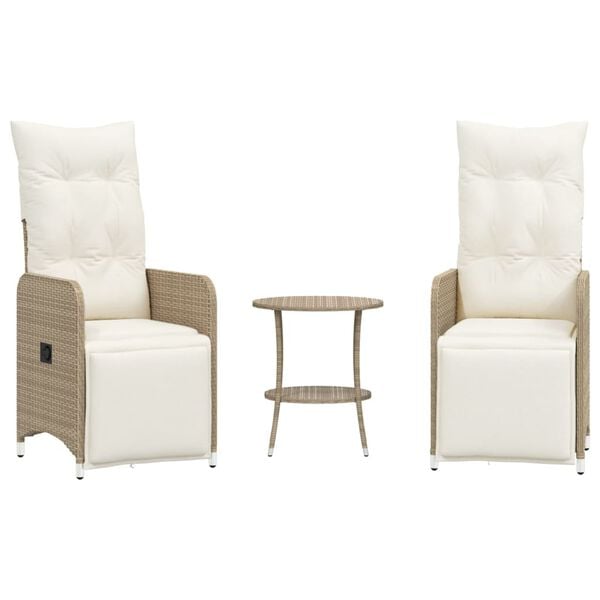 vidaXL Reclining Garden Chair Set of 2 Beige PE rattan Standard