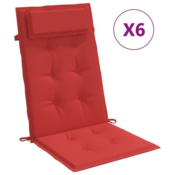 vidaXL Highback Chair Cushion Set of 6 Red Oxford fabric (100% polyester)