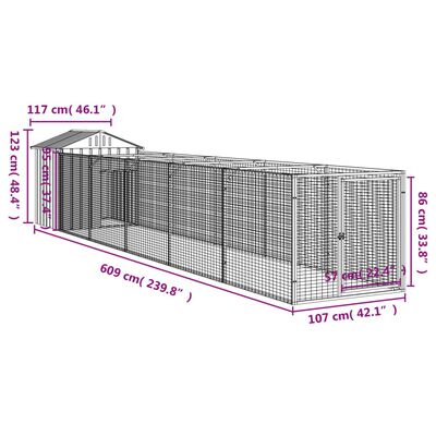 vidaXL Dog House with Roof Light Gray 46.1"x239.8"x48.4" Galvanized Steel