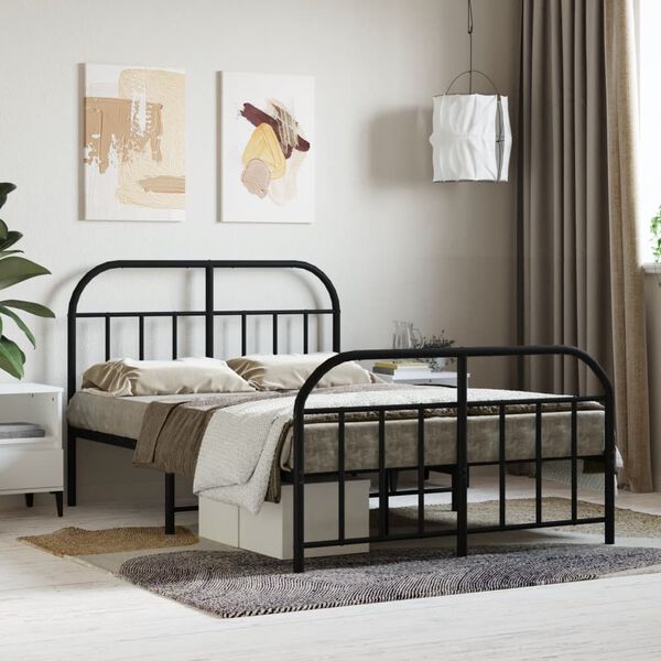 vidaXL Bed Frame Black Powder-Coated Steel 47.2x74.8 in Bed Frame