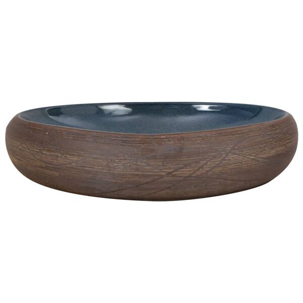 vidaXL Countertop Basin Brown and Blue Oval 23.2x15.7x5.9" Ceramic