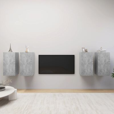 vidaXL TV Cabinets 4 pcs Concrete Gray 12"x11.8"x23.6" Engineered Wood