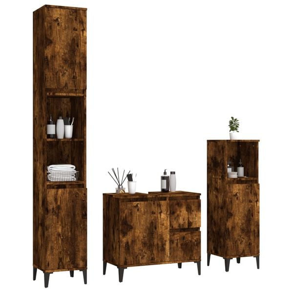 vidaXL Bathroom Furniture Set Smoked oak Engineered wood, Metal