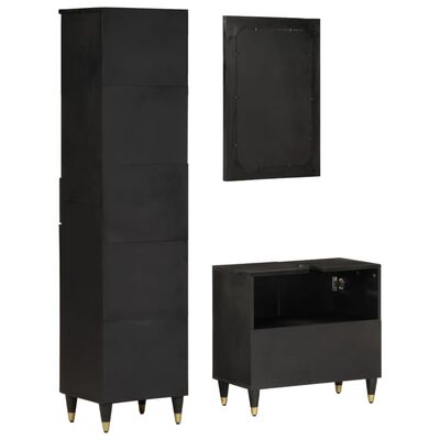 Tall black cabinet and smaller cabinet and a wall panel, all in black with low gold feet.