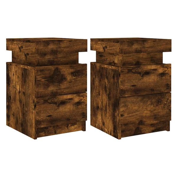 vidaXL Bedside Cabinets with LED Lights 2 pcs Smoked Oak 13.8"x15.4"x21.7"