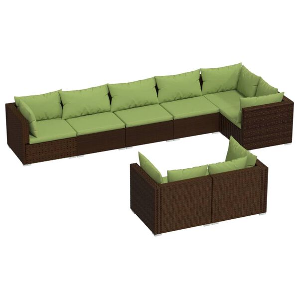 vidaXL Garden Lounge Set Brown with green cushions