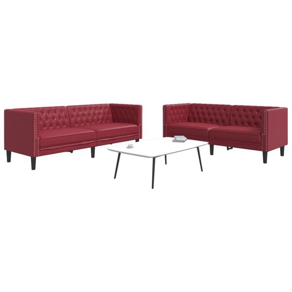 vidaXL 2 Piece Chesterfield Sofa Set Wine Red Faux Leather