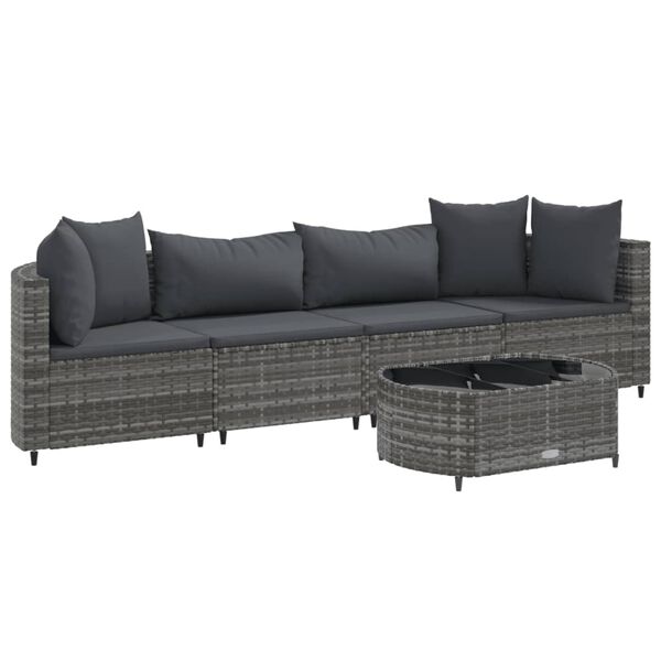 vidaXL Patio Sofa Set Set of 4 Gray PE rattan Medium Adjustable Feet