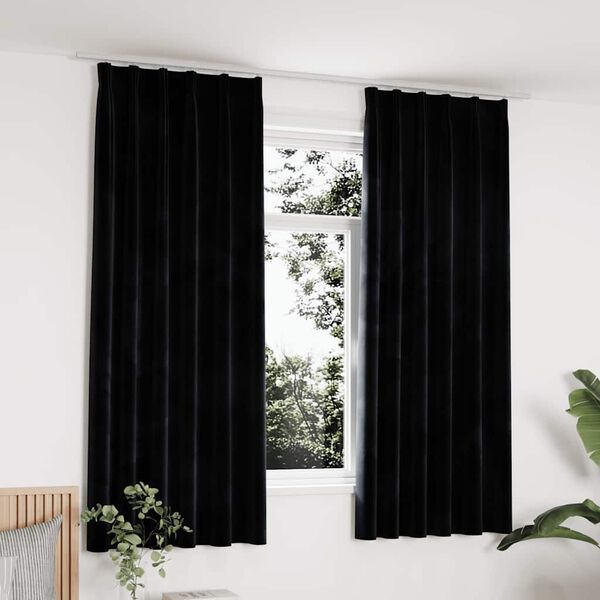vidaXL Blackout Curtains 2 pcs with Hooks Velvet Black 55.1x68.9"