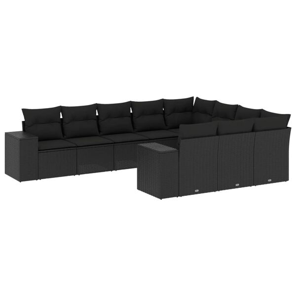 vidaXL Garden Sofa Set Black PE rattan, powder-coated steel, polyester