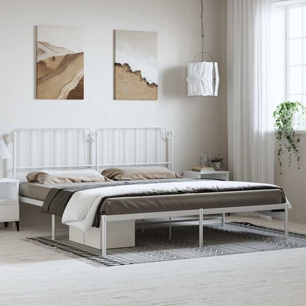 vidaXL Bed Frame White Steel Double Bed Frame Rectangular