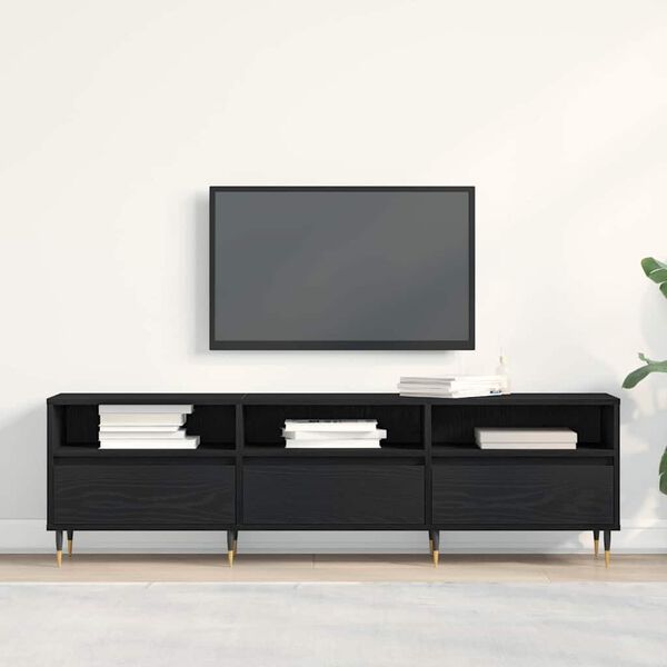 vidaXL TV Cabinet Black Oak 59.06 x 11.81 x 17.52 in Engineered Wood