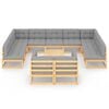 vidaXL Garden Lounge Set Natural wood, Grey cushions