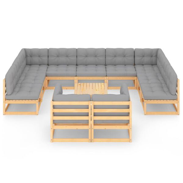 vidaXL Garden Lounge Set Natural wood, Grey cushions