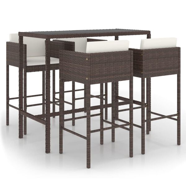 vidaXL Garden Bar Set Brown PE rattan, steel, tempered glass Medium