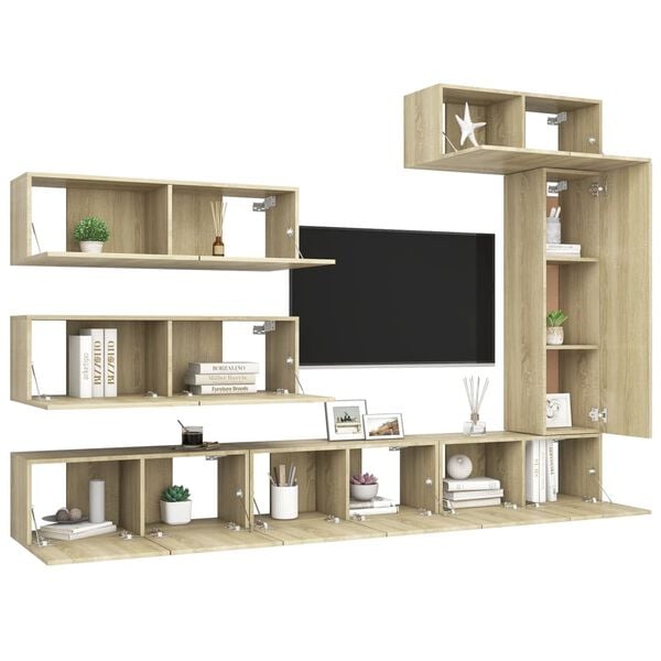 vidaXL TV Cabinet Set Set of 7 Sonoma Oak Engineered Wood Medium