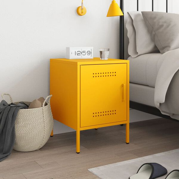 vidaXL Bedside Cabinet Mustard Yellow Steel Small Bedside Cabinet