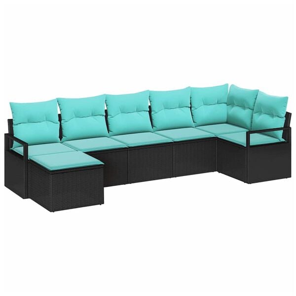 vidaXL Sofa Set with Cushion 7 pcs Black Synthetic: Poly Rattan