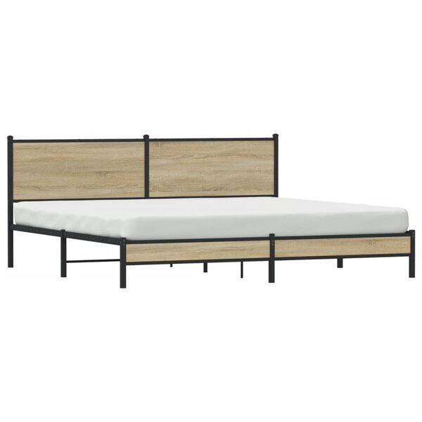 vidaXL Bed Frame Sonoma oak Steel, Engineered wood Double Bed Frame