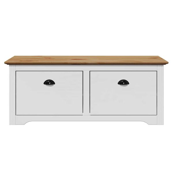 vidaXL Hallway Bench White and Brown Solid Pine Wood, Engineered Wood, Metal