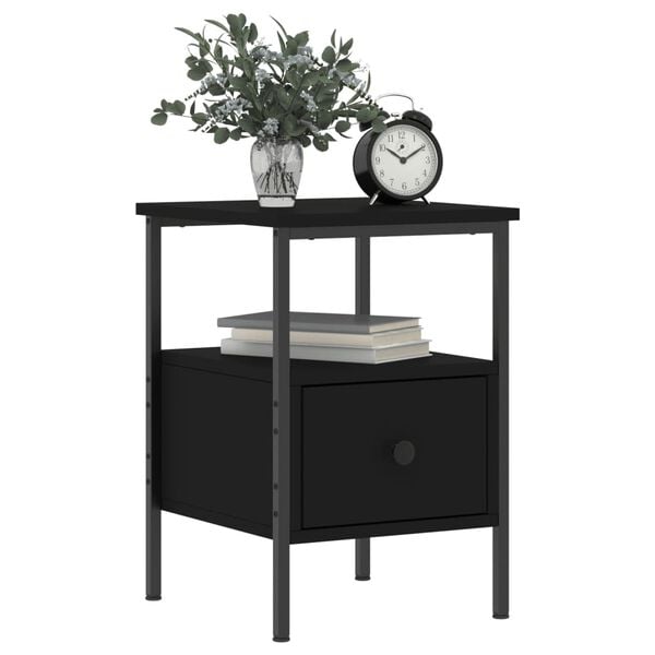 vidaXL Bedside Cabinet Black Engineered wood, Iron Standard