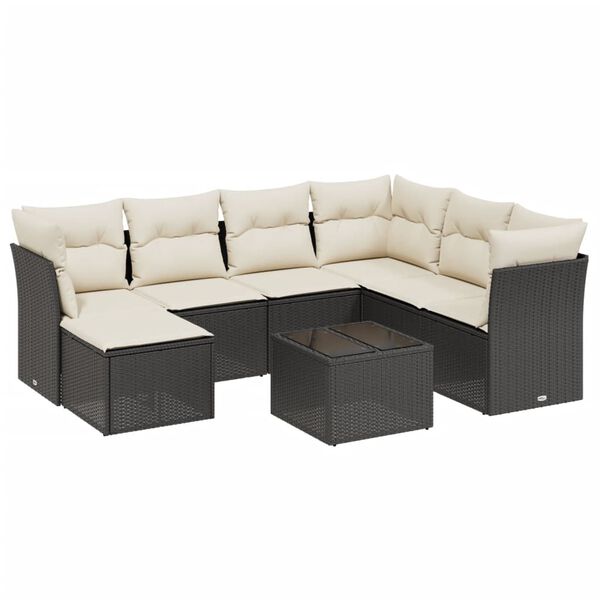vidaXL Garden Sofa Set Black Poly Rattan 8 Piece Modular Set Modular