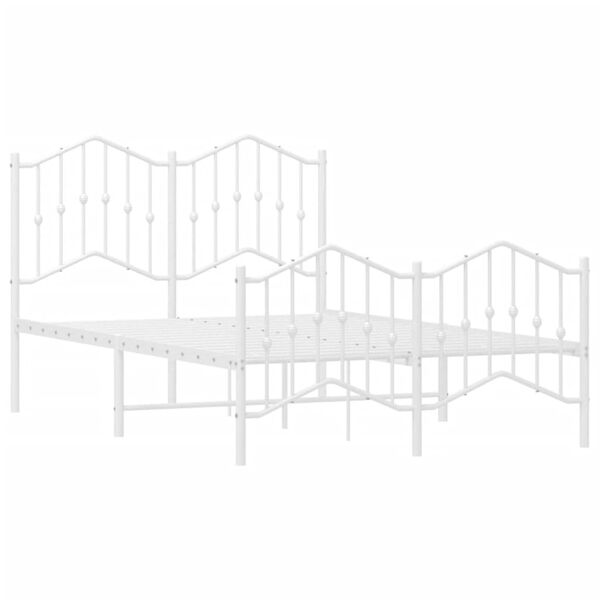 vidaXL Bed Frame White Powder-Coated Steel Double Bed Frame