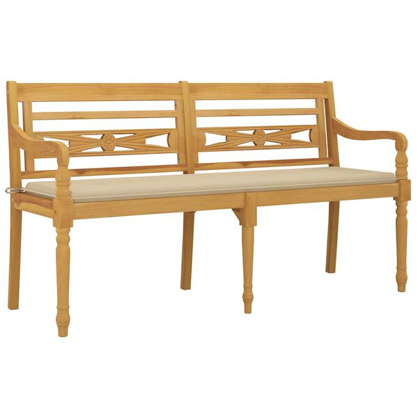 vidaXL Bench Beige Solid Teak Wood 59 in Garden Bench Rectangular