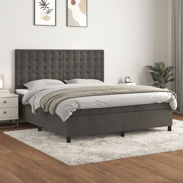 vidaXL Box Spring Bed Dark grey, White Velvet Queen Size