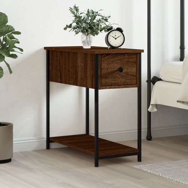 vidaXL Bedside Cabinet Brown Oak Engineered wood, Iron Compact