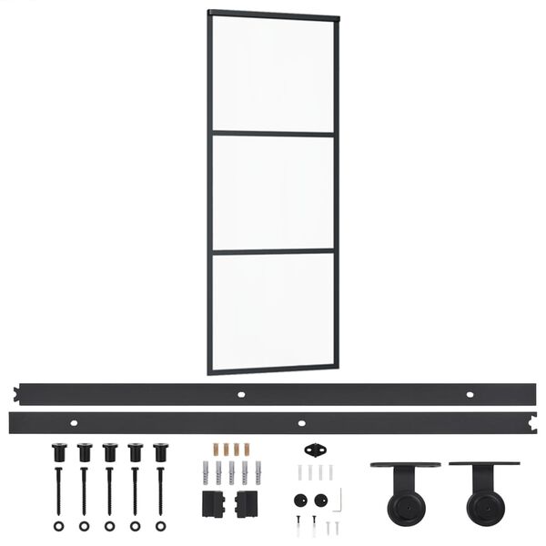 vidaXL Sliding Door with Hardware Set ESG Glass&Aluminium 29.9x80.7"(151008+145263)