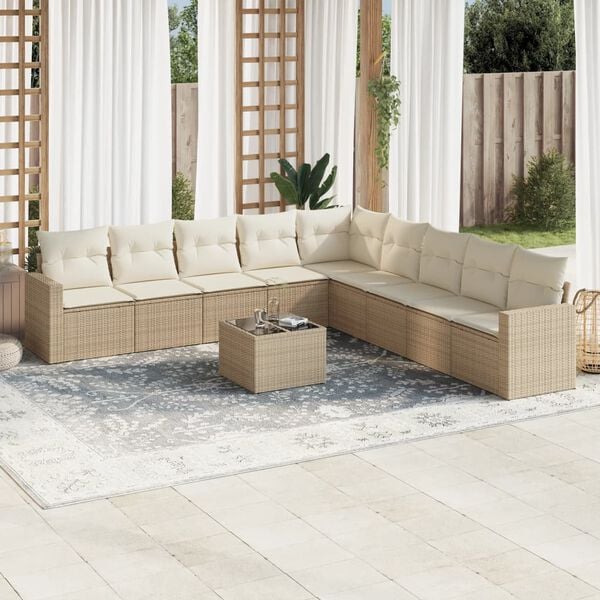 vidaXL Garden Sofa Set Beige PE rattan Large Adjustable Feet