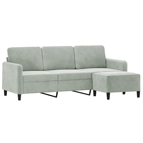 vidaXL 3-seater Sofa With Footstool Light Grey Velvet, Metal, Plywood, Foam
