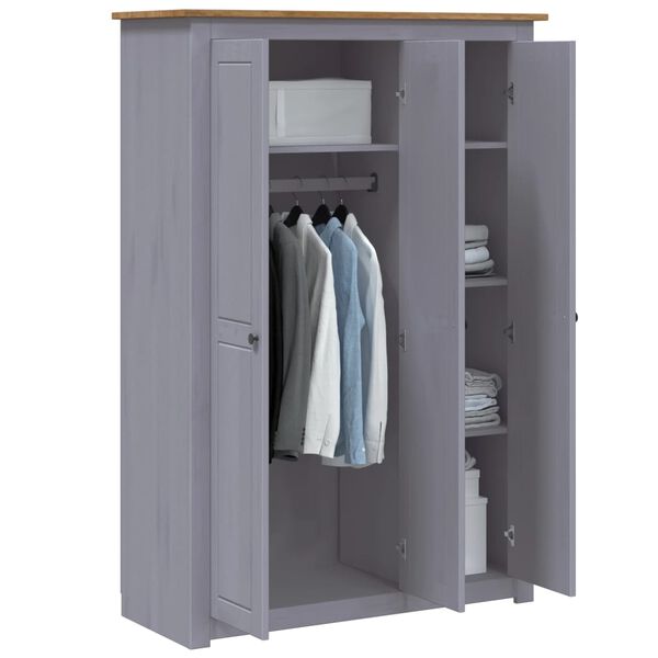 vidaXL Wardrobe Gray Solid Pine Wood Large Wardrobe Rectangular