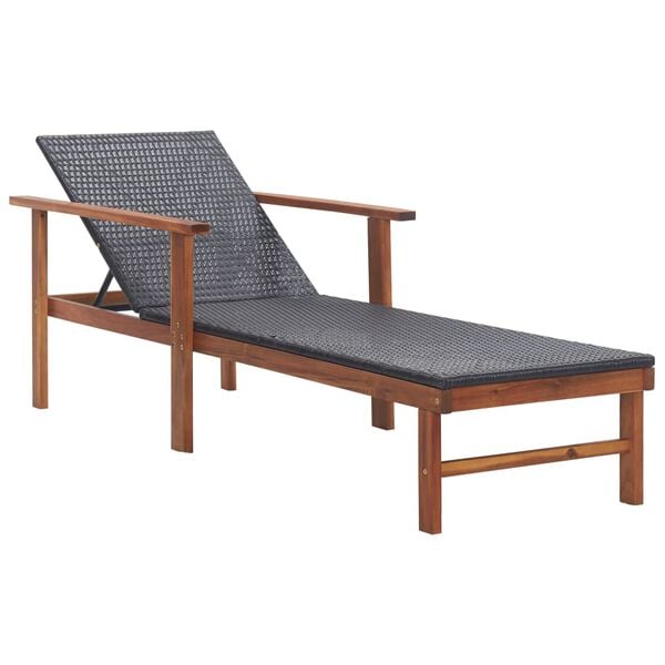 vidaXL Sunlounger Black, Cream White Poly Rattan, Acacia Wood, Polyester