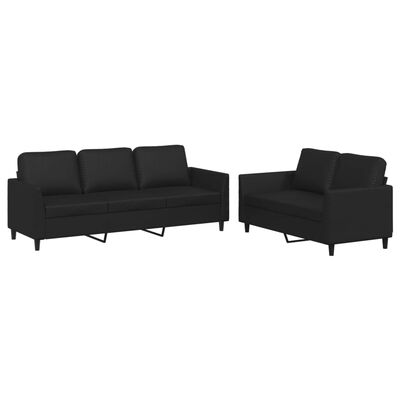 vidaXL 2 Piece Sofa Set with Cushions Black Faux Leather