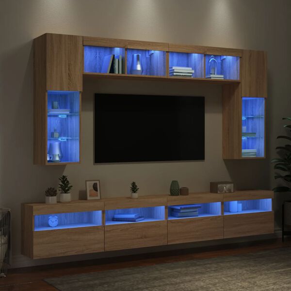 vidaXL TV Wall Cabinet Set Sonoma Oak Engineered wood, Glass Large