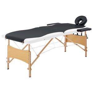 vidaXL Foldable Massage Table 2 Zones Wood Black and White