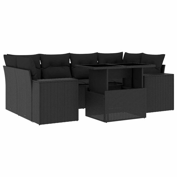 vidaXL Garden Sofa Set Black PE Rattan, Powder-coated steel, Tempered glass