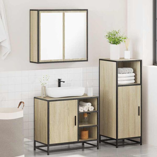 vidaXL Bathroom Furniture Set Sonoma Oak Engineered Wood, Metal, Glass