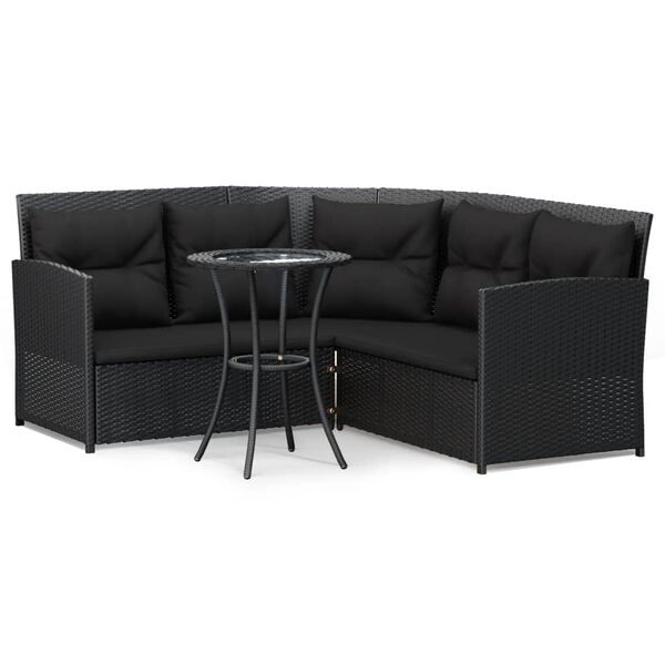 vidaXL 2 Piece L-shaped Couch Sofa Set with Cushions Black Poly Rattan