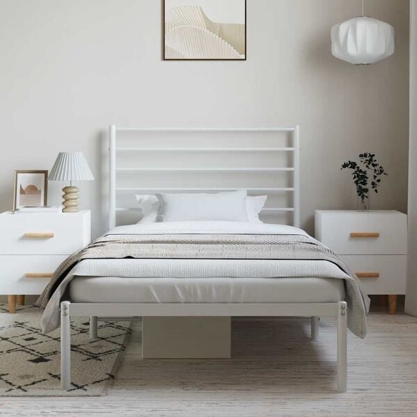 vidaXL Bed Frame White Powder-Coated Steel Single Traditional Durable
