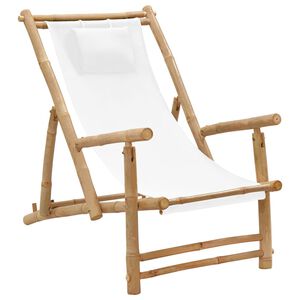 vidaXL Deck Chair Cream White Bamboo, Canvas (100% Polyester) Standard