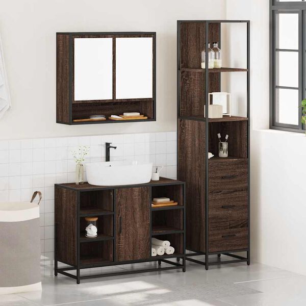 vidaXL Bathroom Furniture Set Brown Oak Engineered Wood, Metal Standard