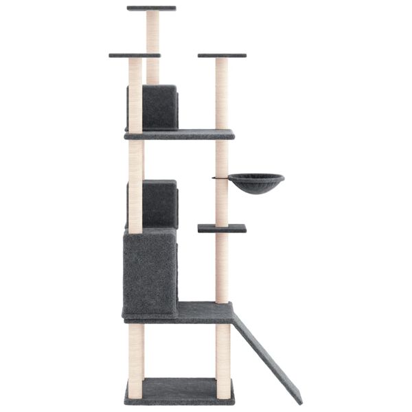 vidaXL Cat Tree Dark Grey Engineered wood, plush, sisal Height of 69 in.