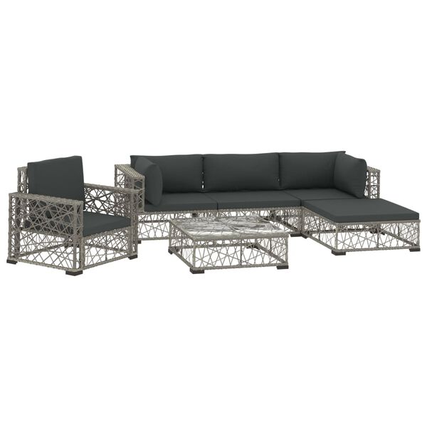 vidaXL Garden Lounge Set Grey PE Rattan, powder-coated steel, tempered glass