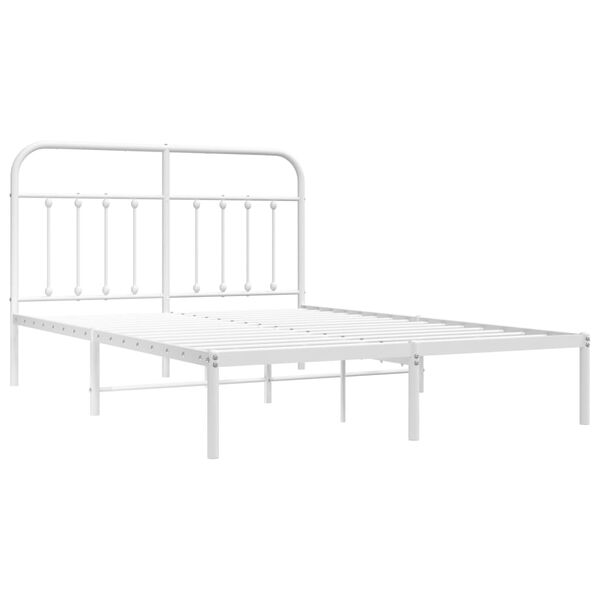 vidaXL Bed Frame White Steel 55.1x74.8in Bed Frame Rectangular