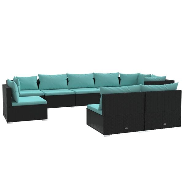 vidaXL Garden Lounge Set Black Poly Rattan Large Modular
