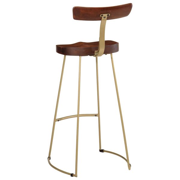 vidaXL Bar Stool Set of 2 Brown and Gold Solid Mango Wood, Iron Standard