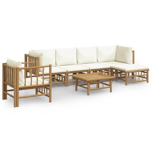 vidaXL Garden Lounge Set Cream White Bamboo, Polyester Large Modular